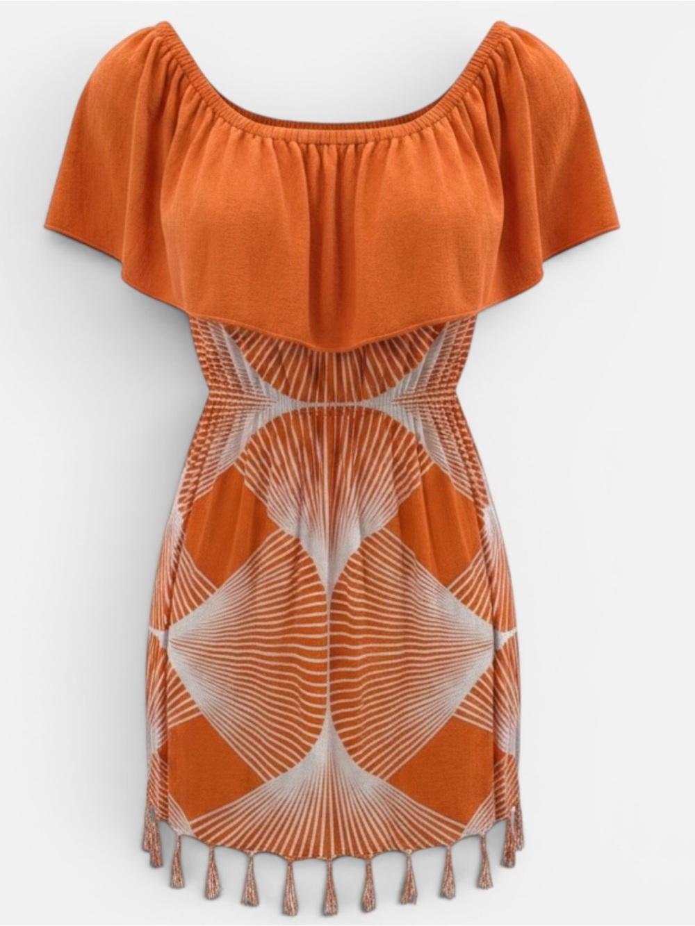 Orange off the shoulder summer dress tassels cruise tropical small medium